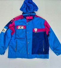 RODEO Ski Jacket 42" XL Blue Pink Unisex Nylon Hooded Vintage Graphics Retro