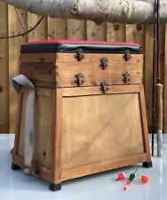 VINTAGE FRENCH FISHING BOX SEAT BASKET, HAND MADE, H42cm L39cm W27cm - 1970s