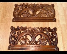 PAIR OF UNUSAL CHINESE CARVED WOODEN TEMPLE BEAST PANEL