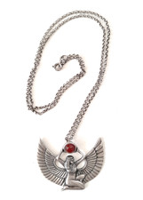 Vintage Solid Silver Necklace, Egyptian Winged Isis Goddess Pendant + Carnelian