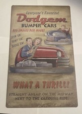 Dodgem Bumper Cars "What A Thrill" Metal Sign, NEW! 16”x10” Drilled For Hanging