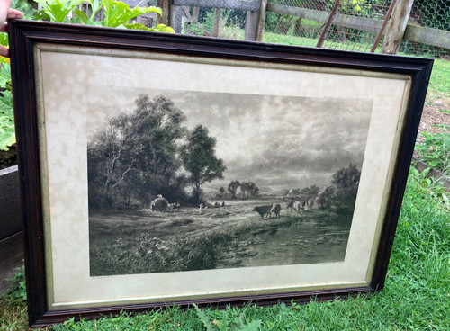 Antique framed 19thc mezzotint - 19thc,
