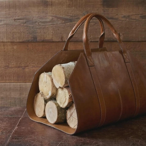 Leather log carrier genuine - leather,