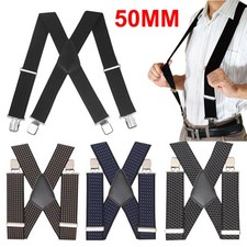 MENS RIDER BRACES X SHAPE HEAVY DUTY 50MM WIDE STRONG CLIPS ELASTIC SUSPENDERS