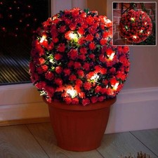 2 x 28cm Red Topiary Balls with 20 Solar LED Lights, Hanging Topiary Ball Lights