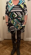 Chalou Fabulous Multi Coloured Asymmetrical Long Pocketed Tunic Top Size 18