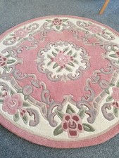 Vintage Round Wool Rug Pink Floral Oriental Chinese Thick  Traditional 122cm dia