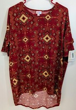 Lularoe Irma XS Size Dark Red And  Multicolor Pattern NWT
