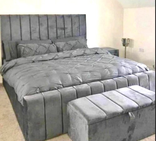 Panel bed frame plush - panel, velvet