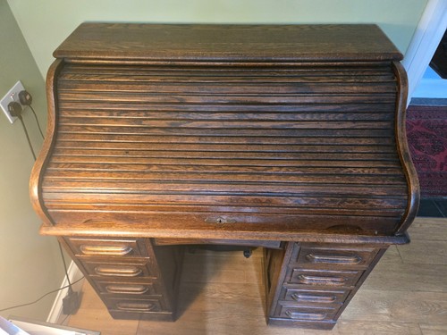 Edwardian mid oak roll top - roll,