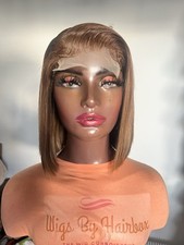 10” 4x4 Lace Closure Brazilian Hair Blunt Cut Caramel Blonde Highlighted Wig