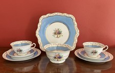E Brain & Co Foley China Blue Fruit Bouquet Tea for Two 1930 Backstamp - 8 Piece