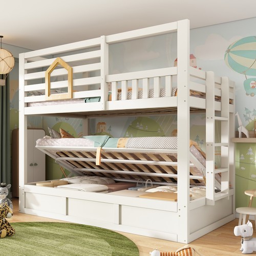 Kids bunk bed wooden cabin - bed,