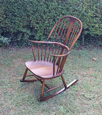 Vintage Ercol Windsor Double Bow Chairmakers Rocking Chair, Model 473