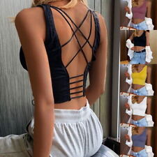 Womens Sleeveless Crop Tops Bandeau Ladies Closed Halter Neck Bra Racer Blouse
