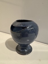 Bolingey Pottery, Perranporth, Cornwall Blue/Grey Smiling Vase. 17cm Tall.