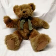 Russ Bear "BRIGHTLEY" Brown 17" Long Haired Mohair With Green Stripe Ribbon.