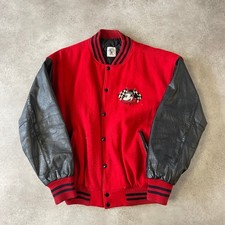 Mickey & Co Varsity Jacket Mens XL 90s Leather Sleeve Letterman Coat, Red Black
