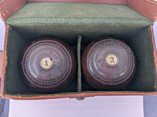 Antique wooden lawn bowls - lawn, pair