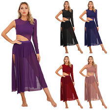 Women's Girls Lyrical Dance Costume One Sleeve Mesh Split Modern Contemporary UK