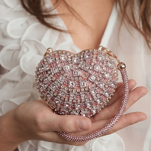 Pink heart diamante clutch - heart,