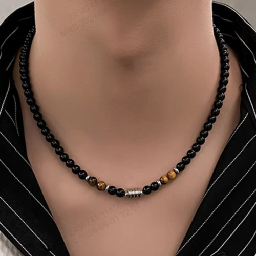 Men natural stone necklace - men's,