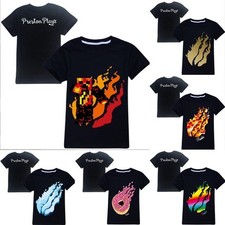 Kids PRESTONPLAYZ Flame Casual Black Cotton T shirt Boys Short Sleeve Tee Tops