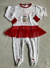 White Red Christmas Pudding Babygrow Sleep Suit Baby Girl Frill Net 9-12 Months