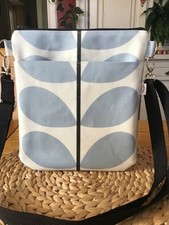 Cross body bag - new - HANDMADE with Orla Kiely Blue Large Stem Oilcloth