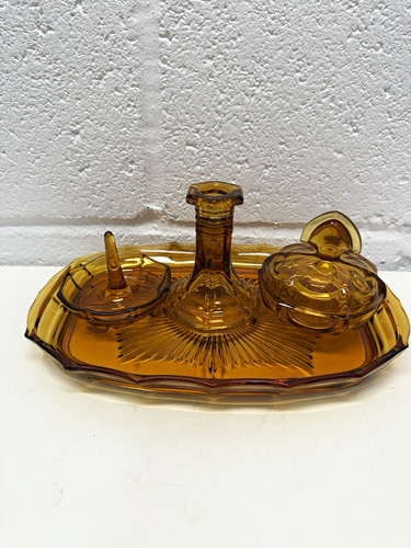 Amber glass vanity - set, with