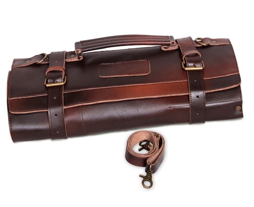 Leather chef knife roll - leather,