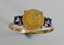 STUNNING 10K GOLD MEXICAN FIRE OPAL 2 Ct & PURPLE TOPAZ RING UK Size O