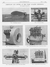 1909 3x Antique Engineering Prints - Aeroplanes at the Paris Aviation Exhibition