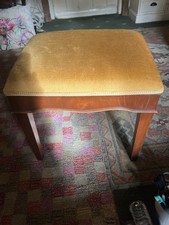 Vintage Dressing Table Stool,gold Fabric, dark Wood