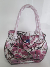 Leonardo Handmade Glass Blown Floral Design Black / Pink Hand Bag Approx. H 30CM