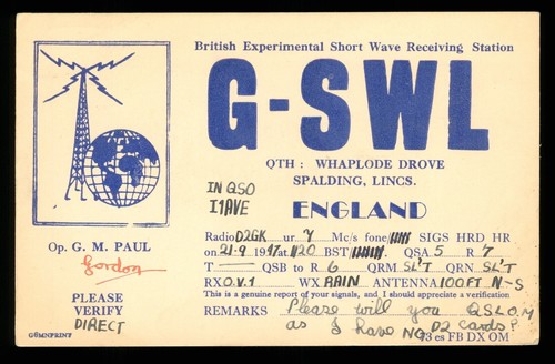 Qsl card radio g - 1, g-swl