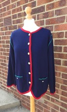 Vintage Italian Grazia Blue, Red and Green Contrast Cardigan Size 14