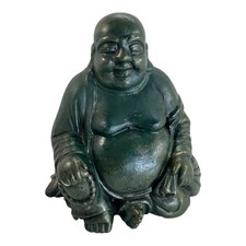 Stone Garden Happy Buddha Sitting Green patina Statue H-7.5” W-6.5” Weighs 2.7kg