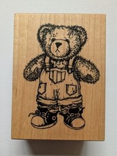 PSX WM Rubber Stamp F569 Teddy Bear Boy In Dungarees Country