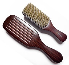 Hair & Beard Double Brush Set Men Grooming Barber Boar Bristle Gift for Him Wood