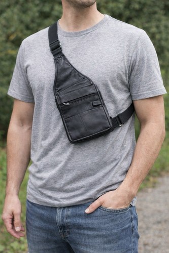 Black leather crossbody - leather, /
