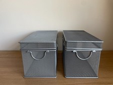 2 x Silver Colour Mesh CD Storage Box with Lid and Handles Hold Approx. 20 Each