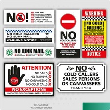 2 x No Cold Callers Canvassers Salesman Front Door Sign Sticker Various Options