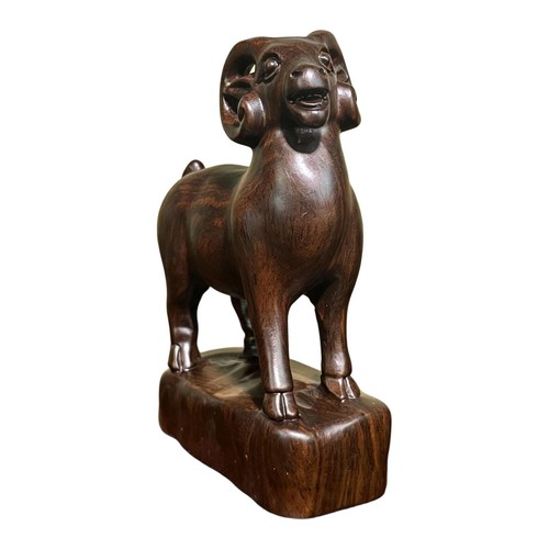Wood carved goat sheep statue - sheep,