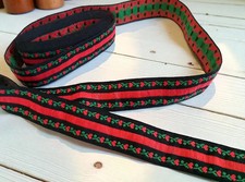 Red & Black Jacquard Ribbon Braid Heart shaped flowers 3.2 Metres 2.5cms wide