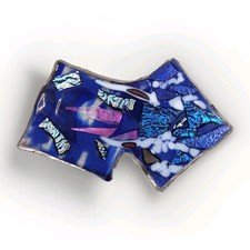 Studio Glass Tile Art Work Blue & Pink Silver Tone Trim Multi Coloured