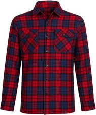 Tartan Flannel Mens Lumberjack Shirt Casual Red Blue Plaid Check - L