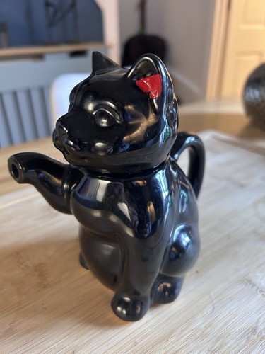 Vintage 1950s black cat teapot - cat,