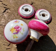 Decorative Victorian Ceramic Doorknobs - Pink Floral Design.  Shabby Chic!