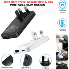30W 20W FAST Charging Plug Dual Port USB-C & USB Travel Adapter Slim 12mm QC 3.0